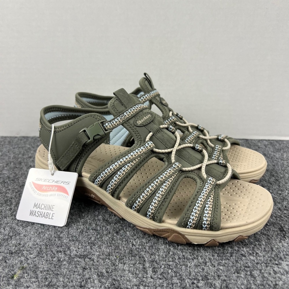 Skechers Arch Fit Olive Green Outdoor Sandals Womens 8 Machine Washable